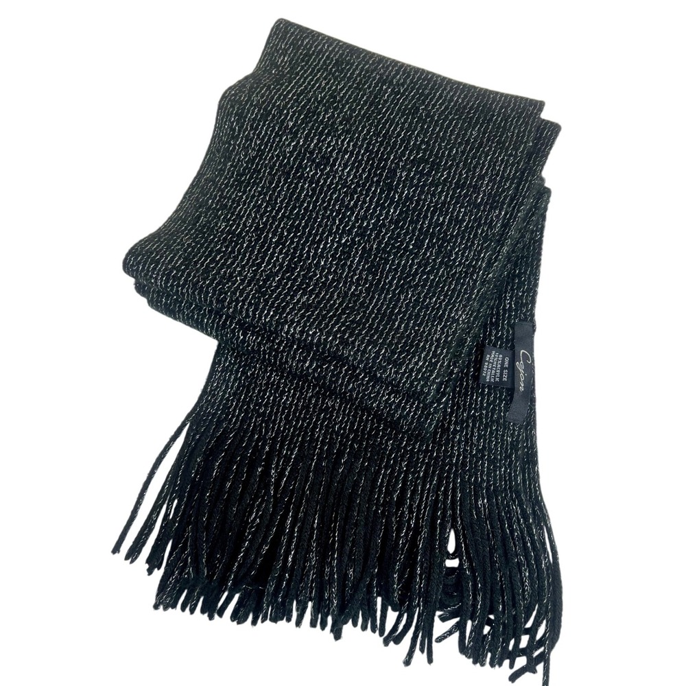 Cejon Black Metallic Sparkle Scarf Fringe Elegant Party Evening Event GLAM‎